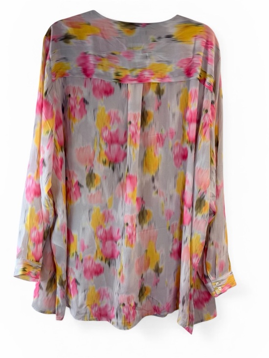 H&M Plus Watercolor Floral Sheer Blouse Long Sleeve V-Neck Size 22 2X - Picture 2 of 5